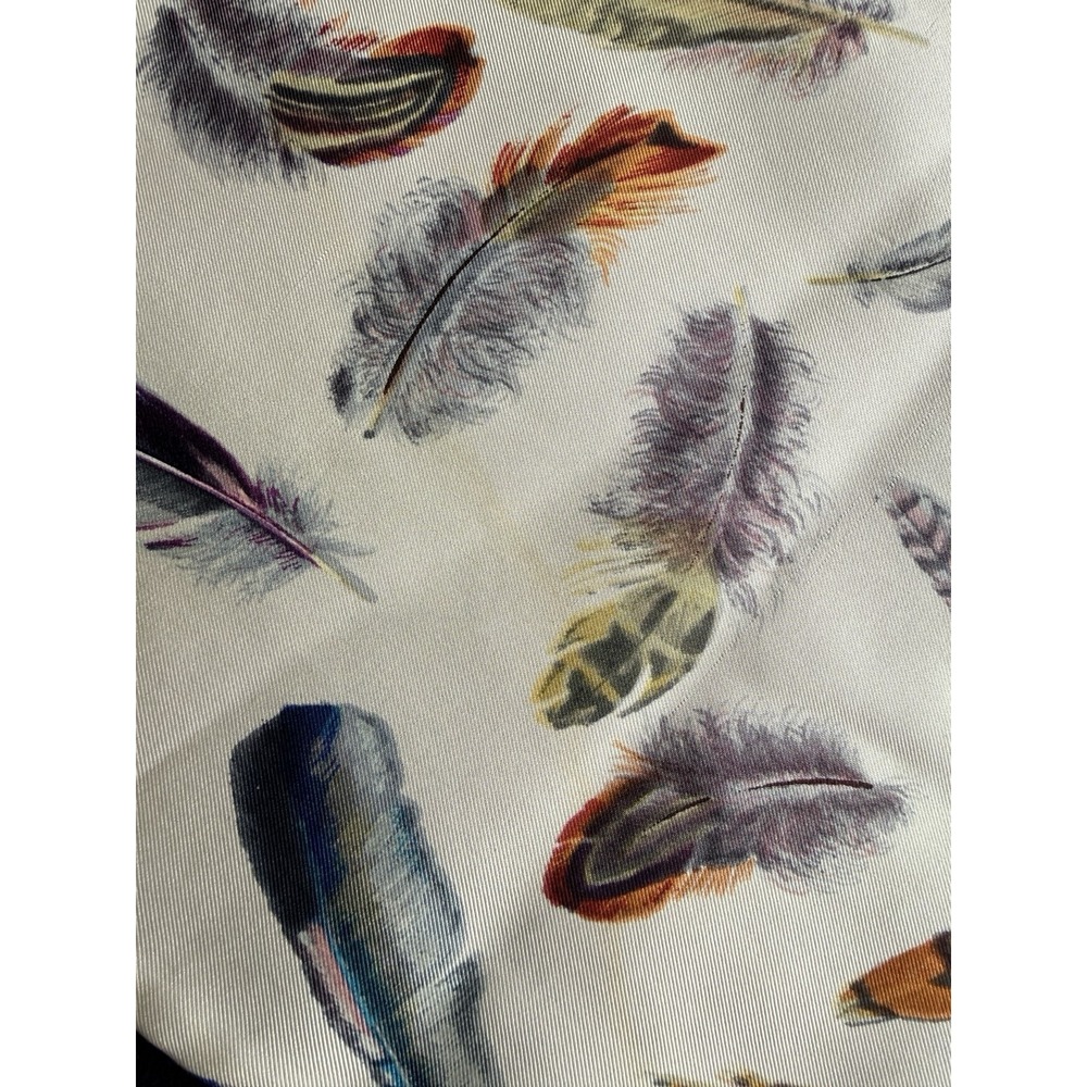 Hermès Feather Plume Print Silk & Cashmere Double-Sided Stole Scarf Vintage 90's - Picture 4 of 11